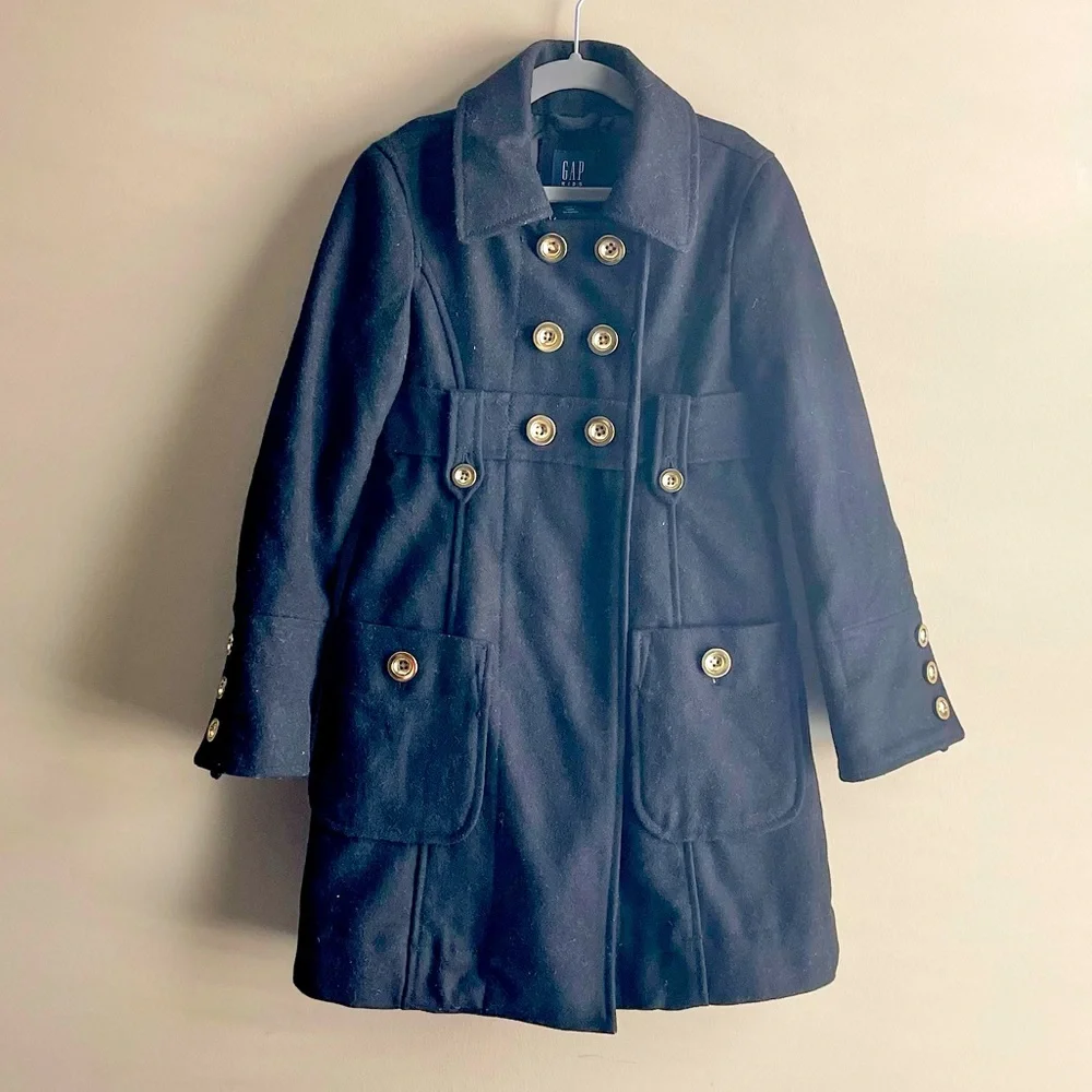 Gap Kids Double Breasted Gold Button Wool Blend Dress Coat